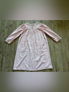Cotton Classic Pink Button-Front Women's Nightgown vintage flannel housedress